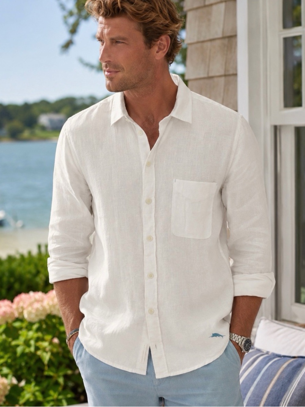 Tommy Bahama 100% Linen Button Front Shirt XXL White Long Sleeve Beach Coastal